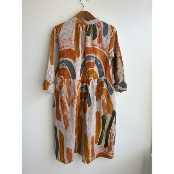 Bel Kazan Muslin Gauze Midi Dress Orange Boho Size XS - Picture 6 of 8